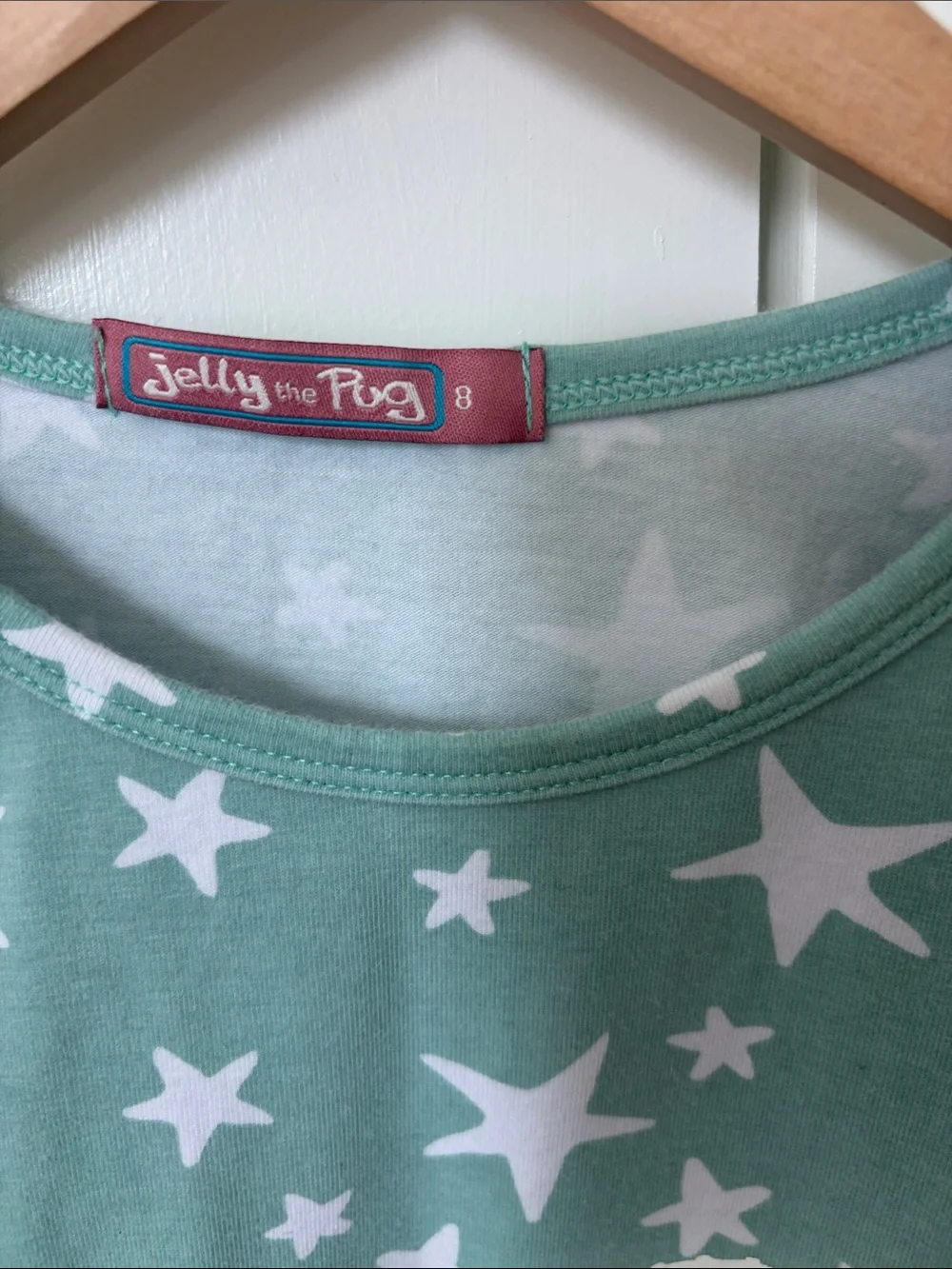 Girls' Mint Swan Star dress with Pink Stripe Sleeves